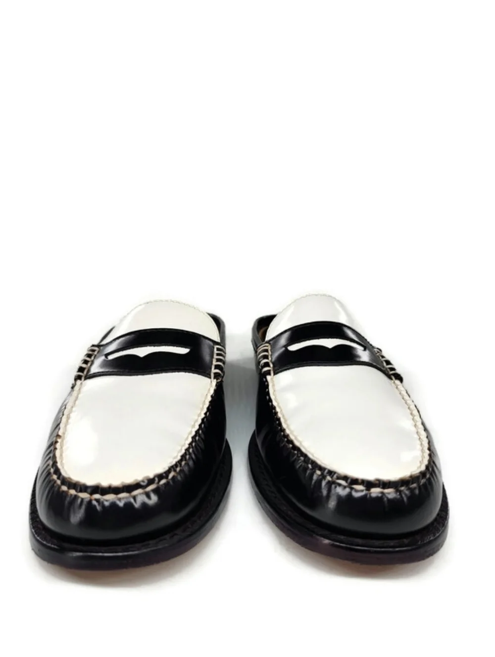 G.H. Bass Weejuns Wynn Black & White Leather Handsewn Slip-On Penny Loafer Mules - Picture 3 of 13